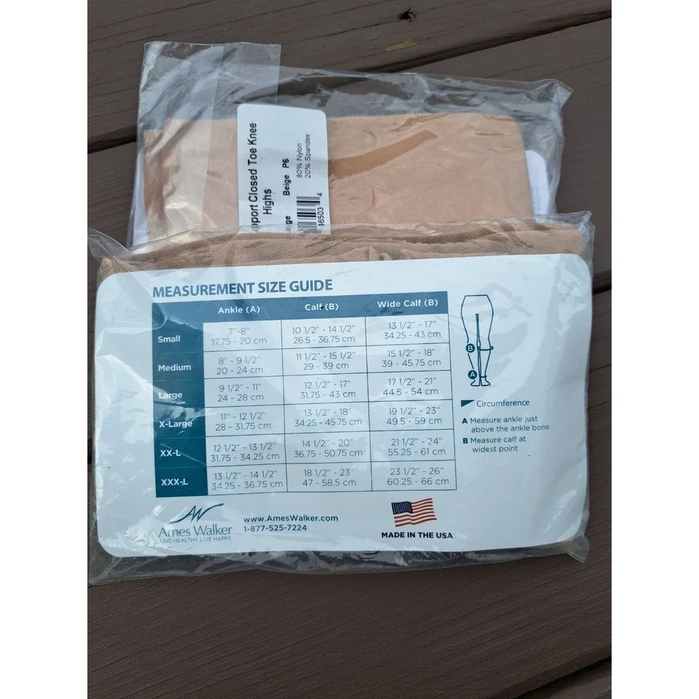 Ames Walker Medical Support Closed Toe Knee Highs Beige Large  Set Of 2